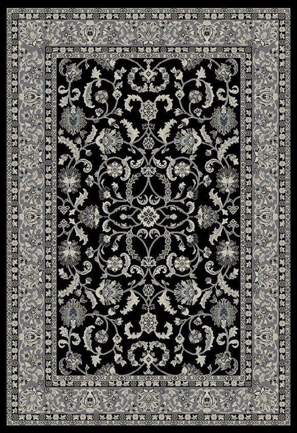 8'x10' Stratford Keshan Black Area Rug. The Stratford collection features beautiful modern gray, ivory, and blue tones that are sure to add warmth to any living space.  The yarn is made from 100% polypropylene for strength and durability.