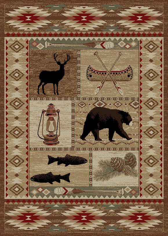 8'x10' American Destination River Camp Multi Area Rug. The American Destination collection features a 100% polypropylene pile and is stain resistant. The lodge designs are sure to add rustic charm to your home.